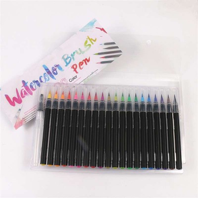 Watercolor Brush Markers 20 Colors Water Based Drawing Marker Brushes W/ A Water Coloring Brush, Water Colored Ink Flexible Tip